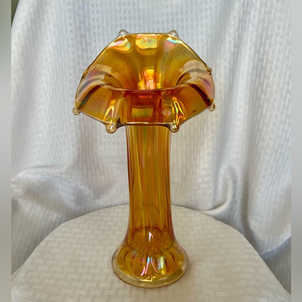 Jack in the Pulpit Marigold Morning Glory Carnival Glass Vase by Imperial Glass
